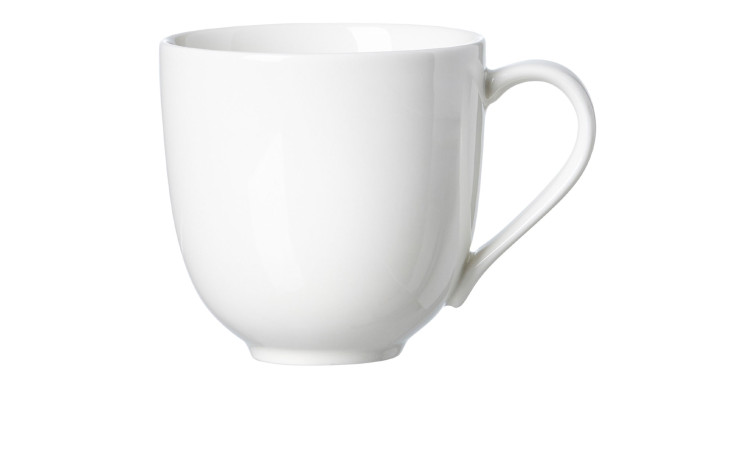 Der Becher Skagen 440 ml von Ritzenhoff & Breker ist ein schlichter weißer Becher mit Henkel, ideal zur Dekoration.