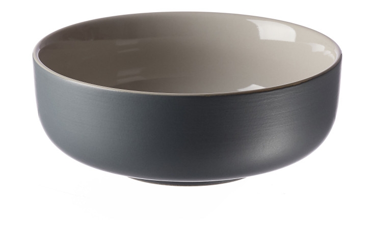 Die Müslischale Jasper 14 cm von Ritzenhoff & Breker hat außen Grau und innen ein helles Steinzeug.