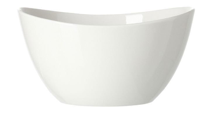 Die Schale Blanca 12 cm von Ritzenhoff & Breker ist eine schlichte weiße ovale Porzellanschale auf weißem Grund.