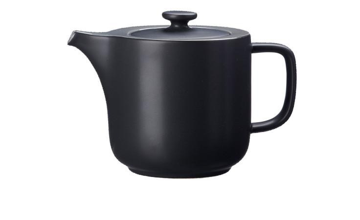 Die Ritzenhoff & Breker Kanne Jasper 1,4 l mattschwarze Teekanne mit Deckel, Ausguss und Henkel auf weißem Grund.