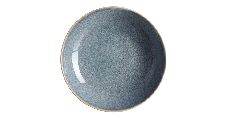 Der Ritzenhoff & Breker Suppenteller Skagen 21,5 cm ist ein runder grau-blauer Keramikteller mit beigem Rand.