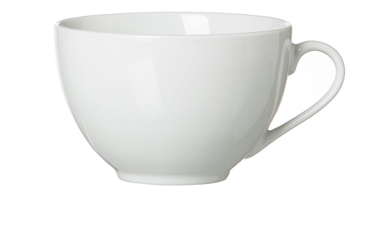 Die Ritzenhoff & Breker Cappuccinotasse Bianco 300ml ist eine schlichte weiße Teetasse aus Porzellan mit einem Henkel.
