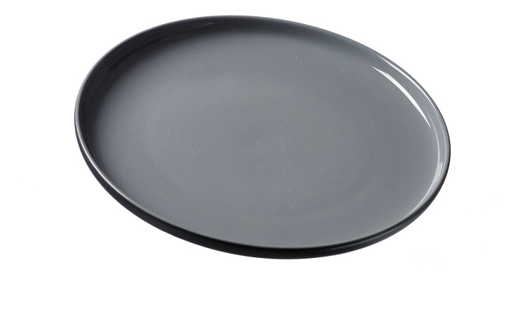 Der Speiseteller Jasper 26 cm von Ritzenhoff & Breker ist ein schlichter, runder Steingutteller in grau auf weißem Grund.