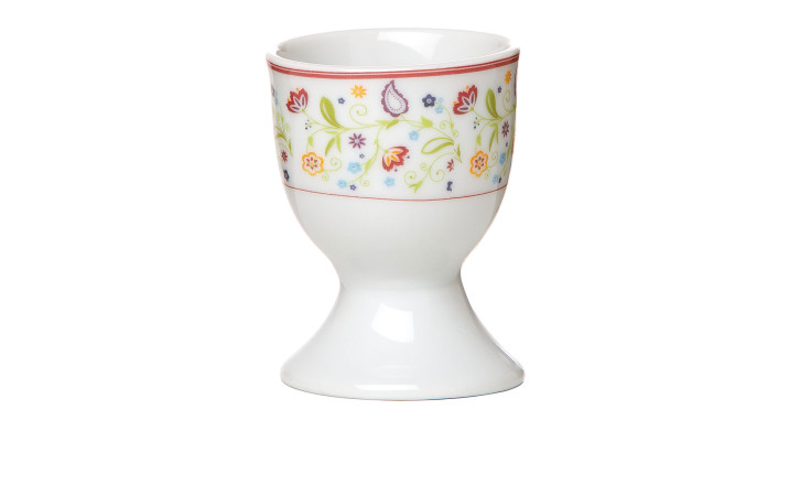Eierbecher Shanti von Ritzenhoff & Breker mit floralem Rand, abgebildet auf einem schlichten weißen Hintergrund.