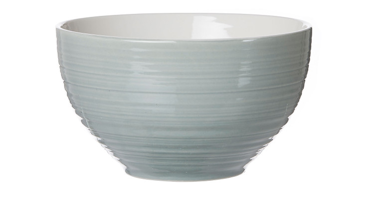 Die Müslischale Suomi 14 cm von Ritzenhoff & Breker hat eine glänzende grau-blaue Oberfläche mit dezenten horizontalen Rillen.