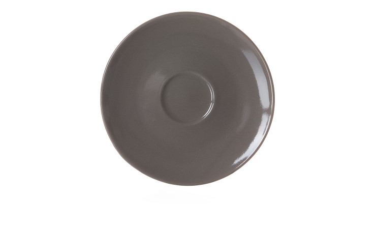 Die Ritzenhoff & Breker Espressountertasse Suomi 12 cm ist eine runde, glänzend dunkelgraue Porzellanuntertasse mit erhöhter Mitte.