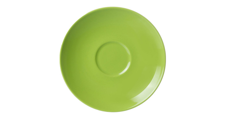 Eine runde, grüne "Kaffeeuntertasse Doppio 16 cm" von Ritzenhoff & Breker, von oben auf weißem Hintergrund.