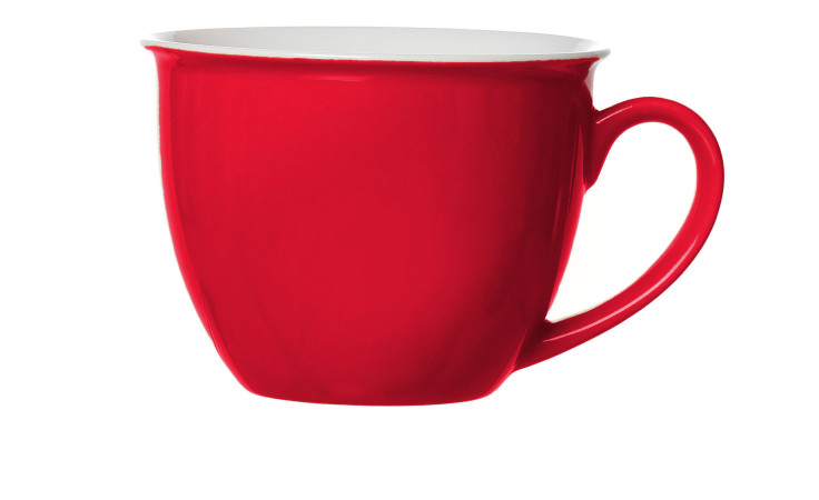 Die Jumbotasse Doppio 350 ml von Ritzenhoff & Breker ist ein schlichter roter Porzellanbecher mit Henkel - ideal für die Dekoration.