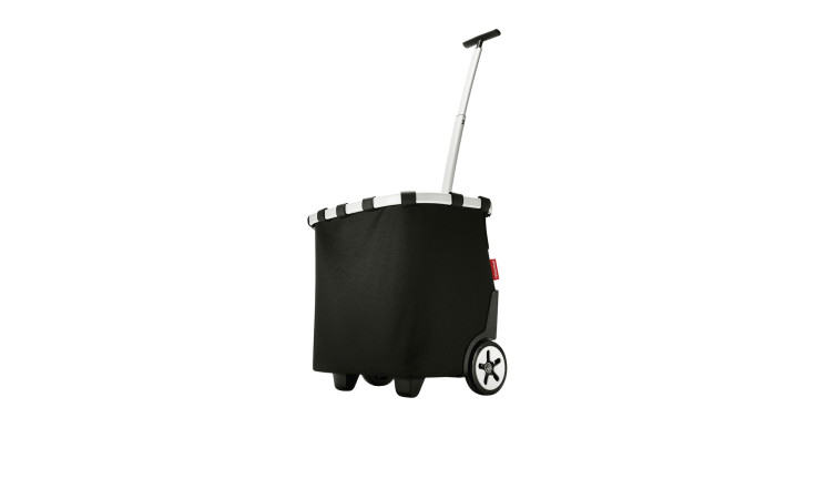 Der Reisenthel Einkaufstrolly Carrycruiser, schwarz, verfügt über kugelgelagerte Räder und einen Griff, abgebildet auf weiß.