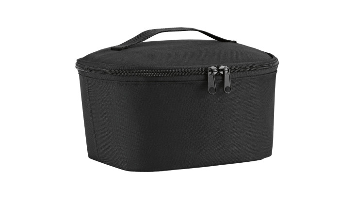 Schwarze Kühltasche Coolerbag S Pocket von Reisenthel, rechteckig mit Griff und Doppelreißverschluss, auf weißem Hintergrund.