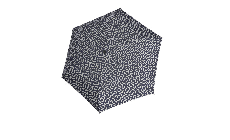Reisenthel Regenschirm Umbrella Pocket Mini in navy mit weißem Muster, hergestellt aus recyceltem Polyester und Aluminium.