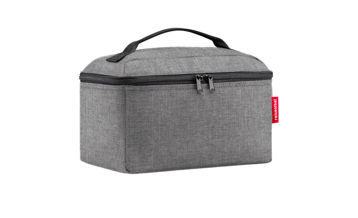 Die Reisenthel Kosmetiktasche Beautycase besteht aus recyceltem Polyester, einem Reißverschluss und einem schwarzen Griff.