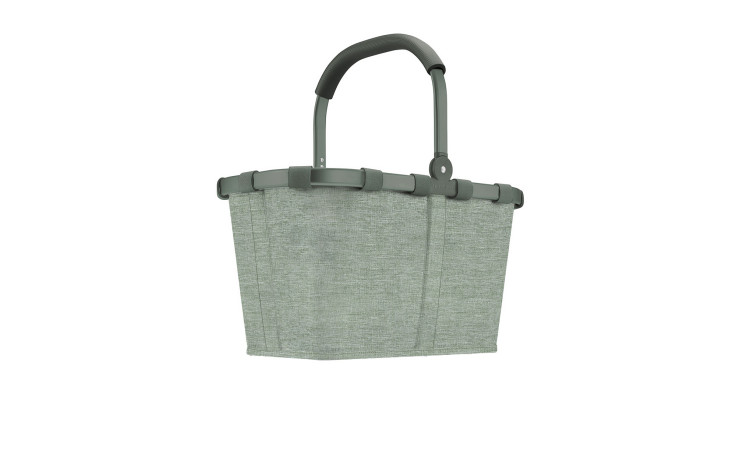 Reisenthel Einkaufskorb Carrybag: rechteckiger grauer Korb, stabiler Aluminiumgriff, Gewebe aus recyceltem Polyester.