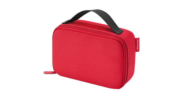 Die Reisenthel Kühltasche Thermocase ist eine rechteckige Lunchbox aus rotem Polyester mit schwarzem Griff, abgebildet auf weiß.