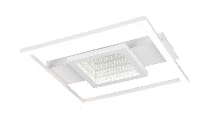 Die Reality LED-Deckenleuchte Wheeler 35 cm verfügt über einen modernen quadratischen weißen Metallrahmen; Leuchtmittel inklusive.