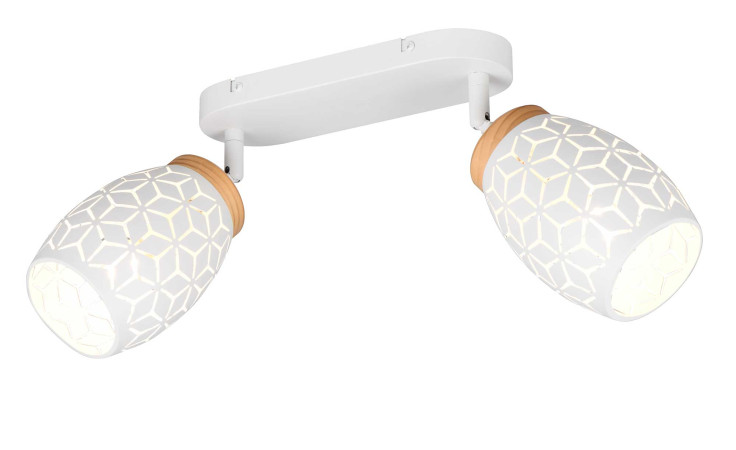 Strahler Bidar 28 cm von Reality: Deckenleuchte in Holzoptik mit 2 geometrischen Schirmen auf Metall-Element.