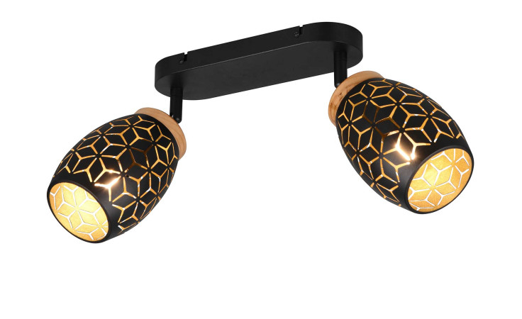 Strahler Bidar 28 cm von Reality: Moderne Deckenleuchte in Schwarz und Gold mit 2 geometrischen Lampen.