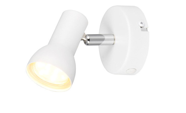 Strahler Cantar 8 cm: Weißer, verstellbarer Wandstrahler aus Metall mit warmem, gelbem Licht.