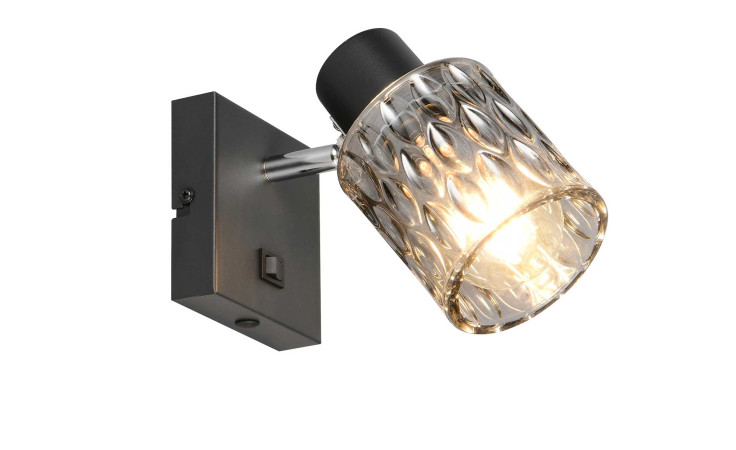 Die Spot-Wandleuchte Jack 10 cm von Reality hat einen schwarzen Metallsockel und einen Lampenschirm aus Glas mit Rautenmuster.