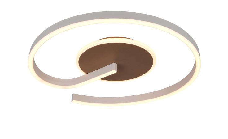 Die Reality LED-Deckenleuchte Calle 50 cm hat ein modernes Spiraldesign, ist in Weiß gehalten und enthält ein Leuchtmittel.