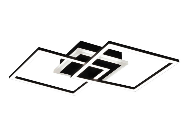 Die Reality LED-Deckenleuchte Venida hat 3 beleuchtete quadratische Rahmen, Schwarz Metall Finish, und beinhaltet Leuchtmittel.