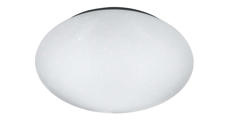 Die Reality LED-Deckenleuchte Putz 27 cm ist eine runde weiße Deckenleuchte mit sternförmig funkelnden Punkten.