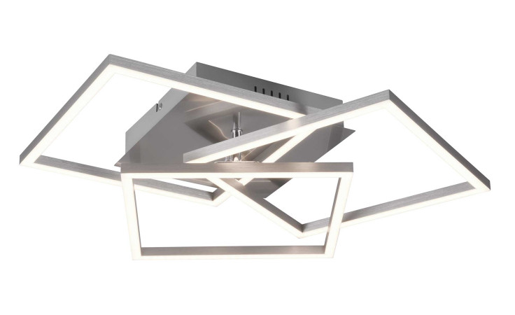 Die Reality LED-Deckenleuchte Mobile verfügt über drei sich kreuzende Rahmen in Nickel matt, Leuchtmittel inklusive.