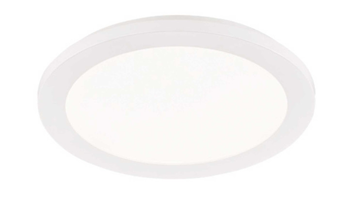 Weiße LED-Deckenleuchte Camillus 26 cm von Reality mit flachem, minimalistischem Design vor weißem Hintergrund.
