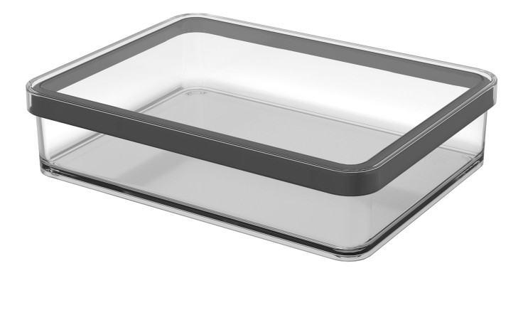 Premium Dose Loft 1 l aus transparentem Kunststoff mit schwarzen Absetzung.