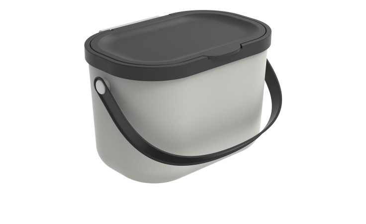 Bioabfallbehälter Albula 3,2 l aus weißem Kunststoff mit schwarzem Deckel und Griff.