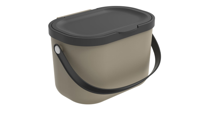 Bioabfallbehälter Albula 3,2 l aus Kunststoff in braun mit Deckel und Griff in schwarz.