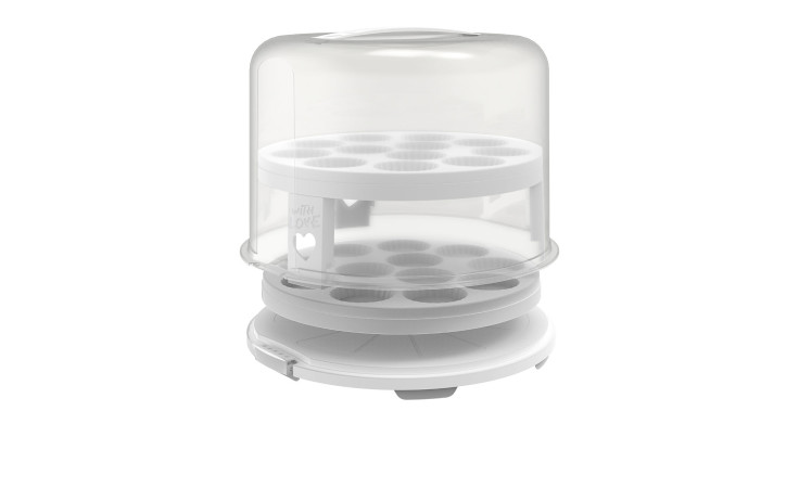 Tortenglocke Fresh aus transparentem und weißem Kunststoff.