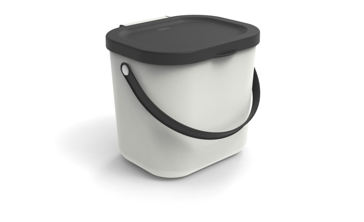 Recycling Müllsystem Albula 6 l aus weißem Kunststoff mit schwarzem Deckel und Griff.