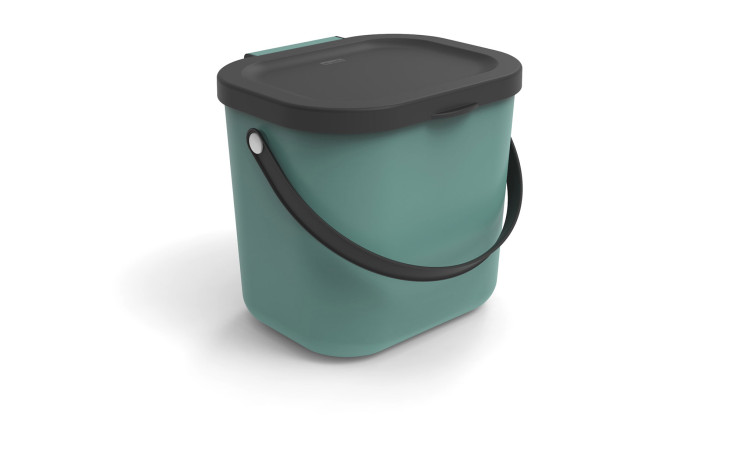 Recycling Müllsystem Albula 6 l aus grünem Kunststoff mit schwarzem Deckel und Griff.