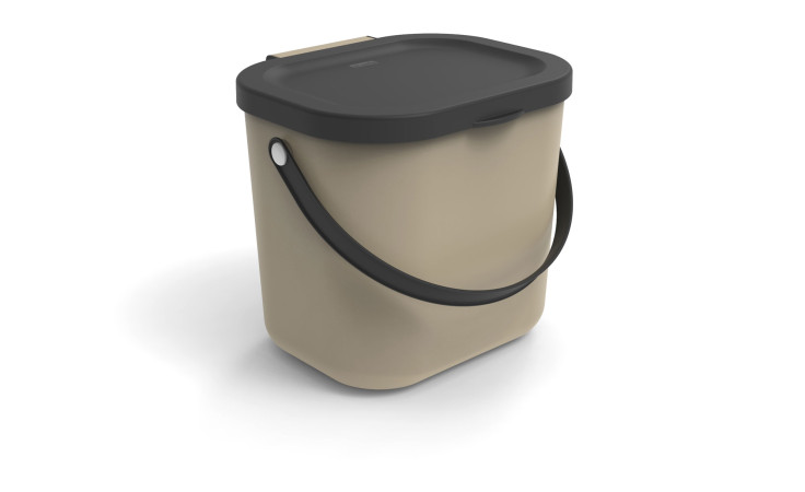 Recycling Müllsystem Albula 6 l aus Kunststoff in beige mit schwarzem Deckel und Griff.