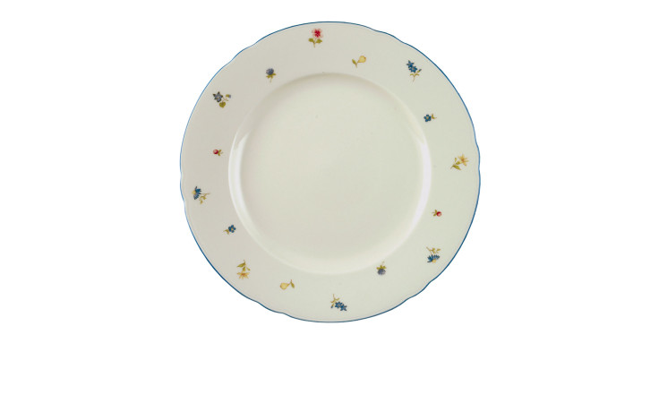 Speiseteller Marieluise 27,3 cm aus Porzellan mit einem Streublumenmotiv.