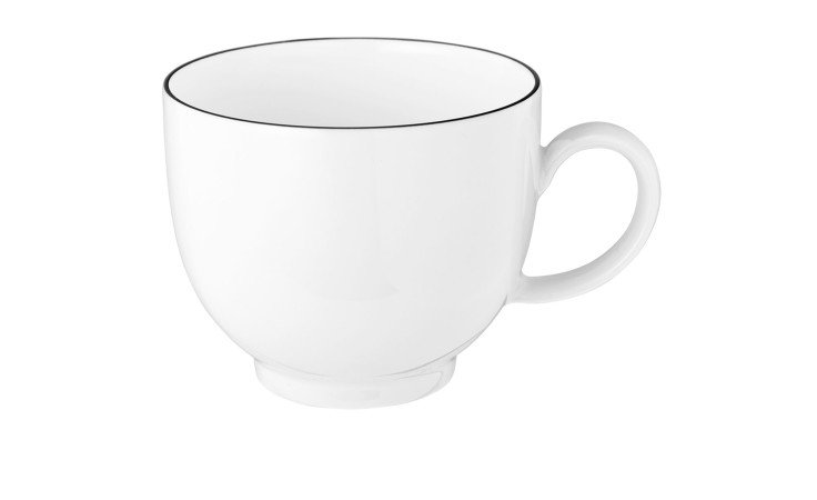 Kaffeetasse Lido 220 ml aus Porzellan in weiß mit schwarzem Rand.