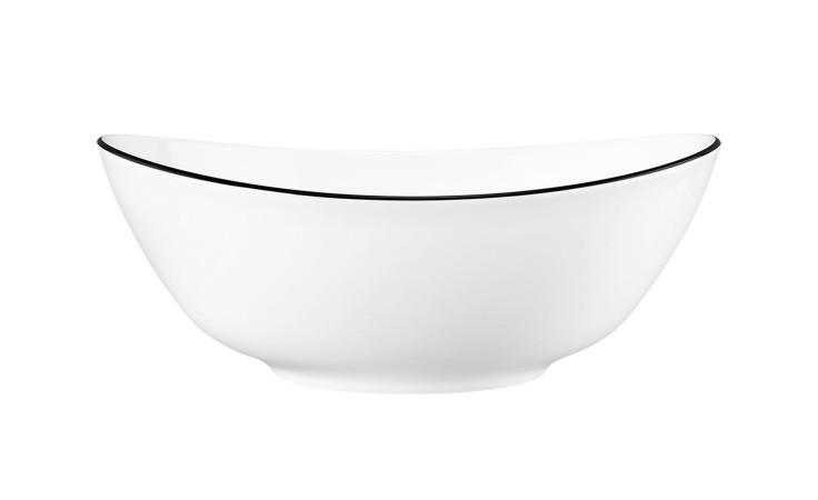 Schüssel Black Line 25.5 cm von Seltmann aus weißem Porzellan mit schwarzem Rand und geschwungener Kante.