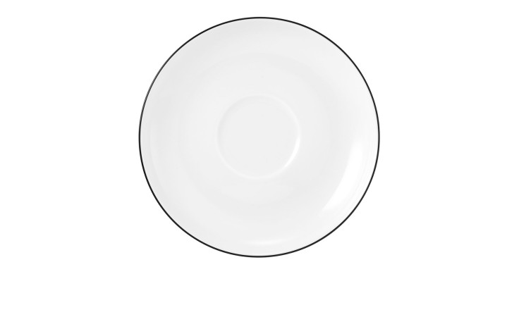 Kombi-Untertasse Lido 14,7 cm aus Porzellan in weiß mit schwarzem Rand.