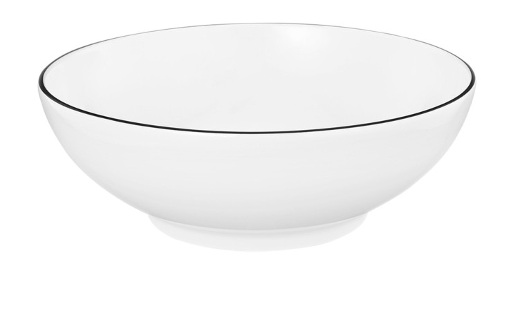 Dessertschale Lido 15,2 cm aus Porzellan in weiß mit schwarzem Rand.