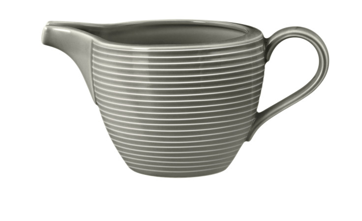 Seltmann Milchkännchen Beat Perlgrau 290 ml mit Rillen und Henkel, ideal als Dekor, abgebildet auf weißem Hintergrund.