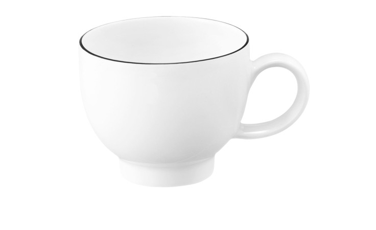 Espressotasse Lido 90 ml aus Porzellan in weiß mit schwarzem Rand.