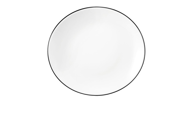 Frühstücksteller Modern Life 21 cm aus Porzellan in weiß mit schwarzem Rand.