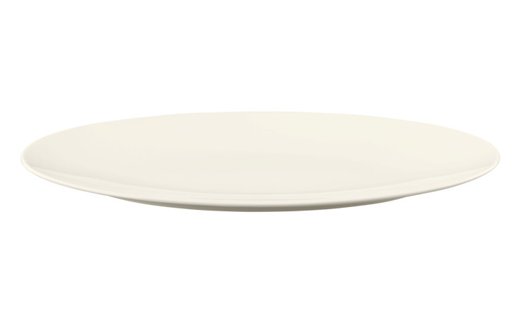 Eine schlichte, weiße Seltmann Servierplatte Zoe Diamond 40 x 25,5 cm auf weißem Hintergrund.