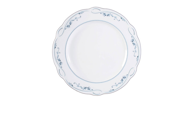 Speiseteller Desiree 25,9 cm aus Porzellan in weiß mit klassichen Akzenten in blau.