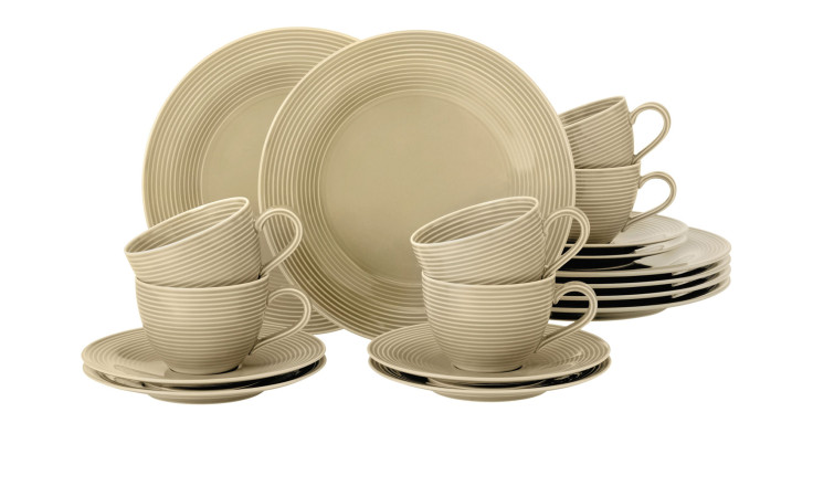 Tafelservice Beat aus Porzellan in Sandbeige bestehend aus 18 Teilen.