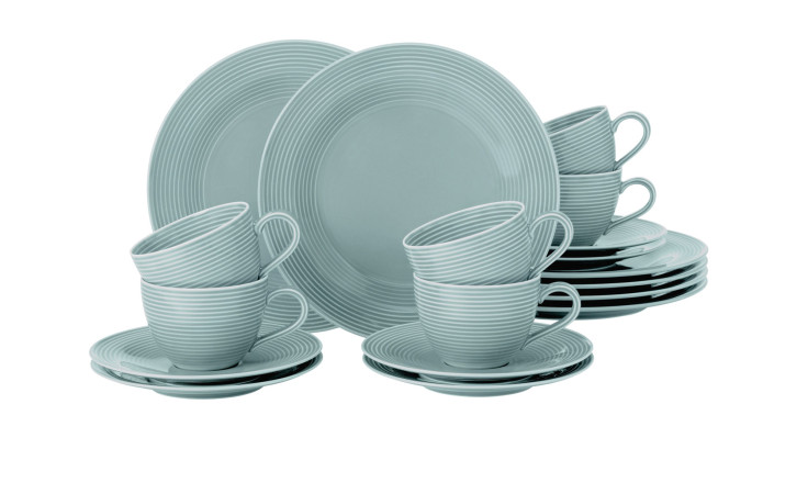 Kaffeeservice Beat aus Porzellan in Arktisblau bestehend aus 18 Teilen.