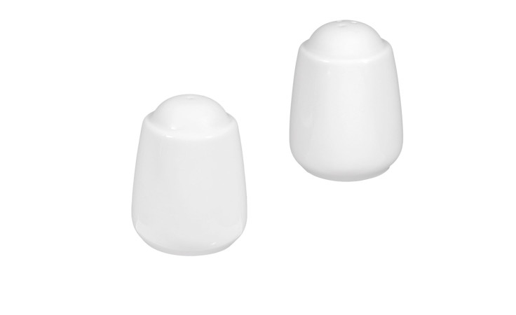 Salz- und Pefferstreuer-Set Rondo aus weißem Porzellan.