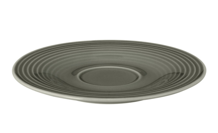 Die Untertasse Seltmann Kombi Untertasse Beat Perlgrau 13,5 cm zeichnet sich durch konzentrische Rillen und eine vertiefte Mitte aus.