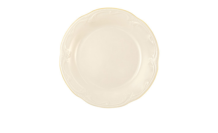 Frühstücksteller Rubin 20,1 cm aus Porzellan in beige mit goldenem Rand.
